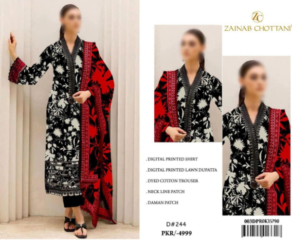 BLACK WITH RED DUPATTA | WHITE FLOWER | ZAINAB CHOTTANI