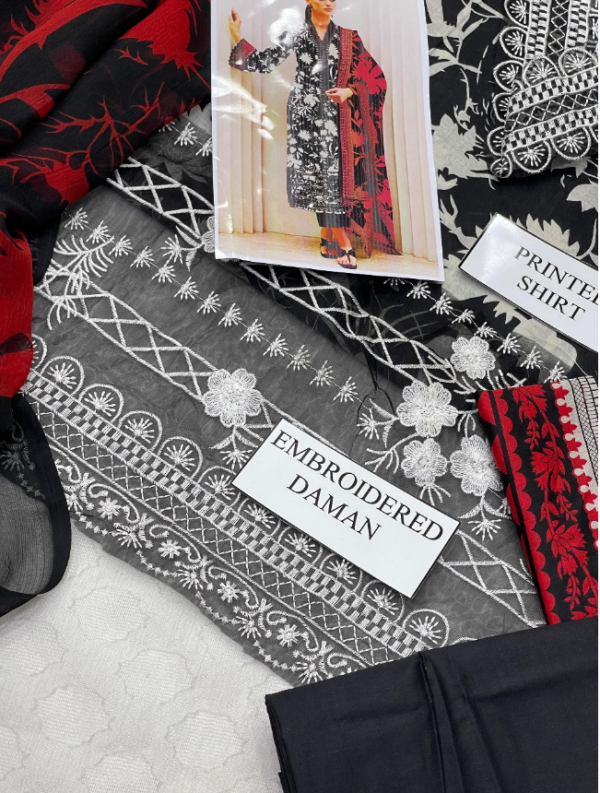 BLACK WITH RED DUPATTA | WHITE FLOWER | ZAINAB CHOTTANI - Image 5