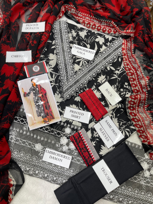 BLACK WITH RED DUPATTA | WHITE FLOWER | ZAINAB CHOTTANI - Image 2